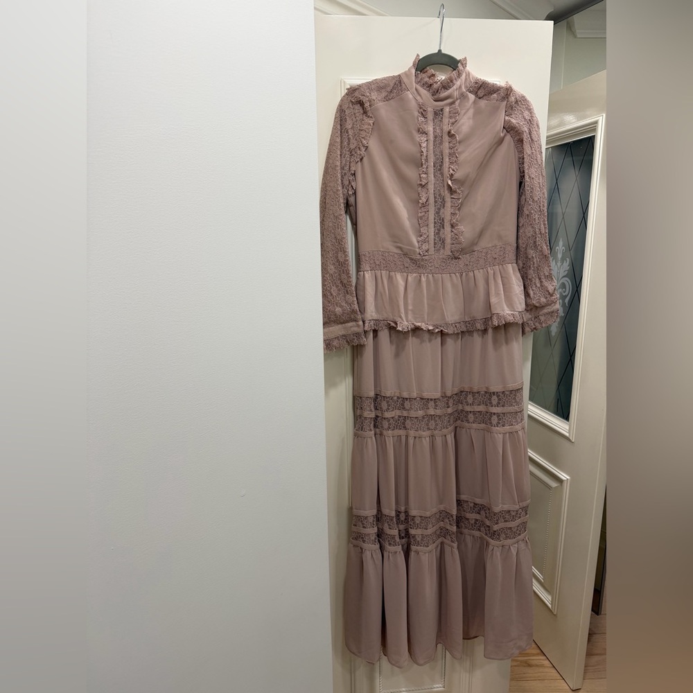 Elegant Lace Trim Pink Dress Urban Modesty